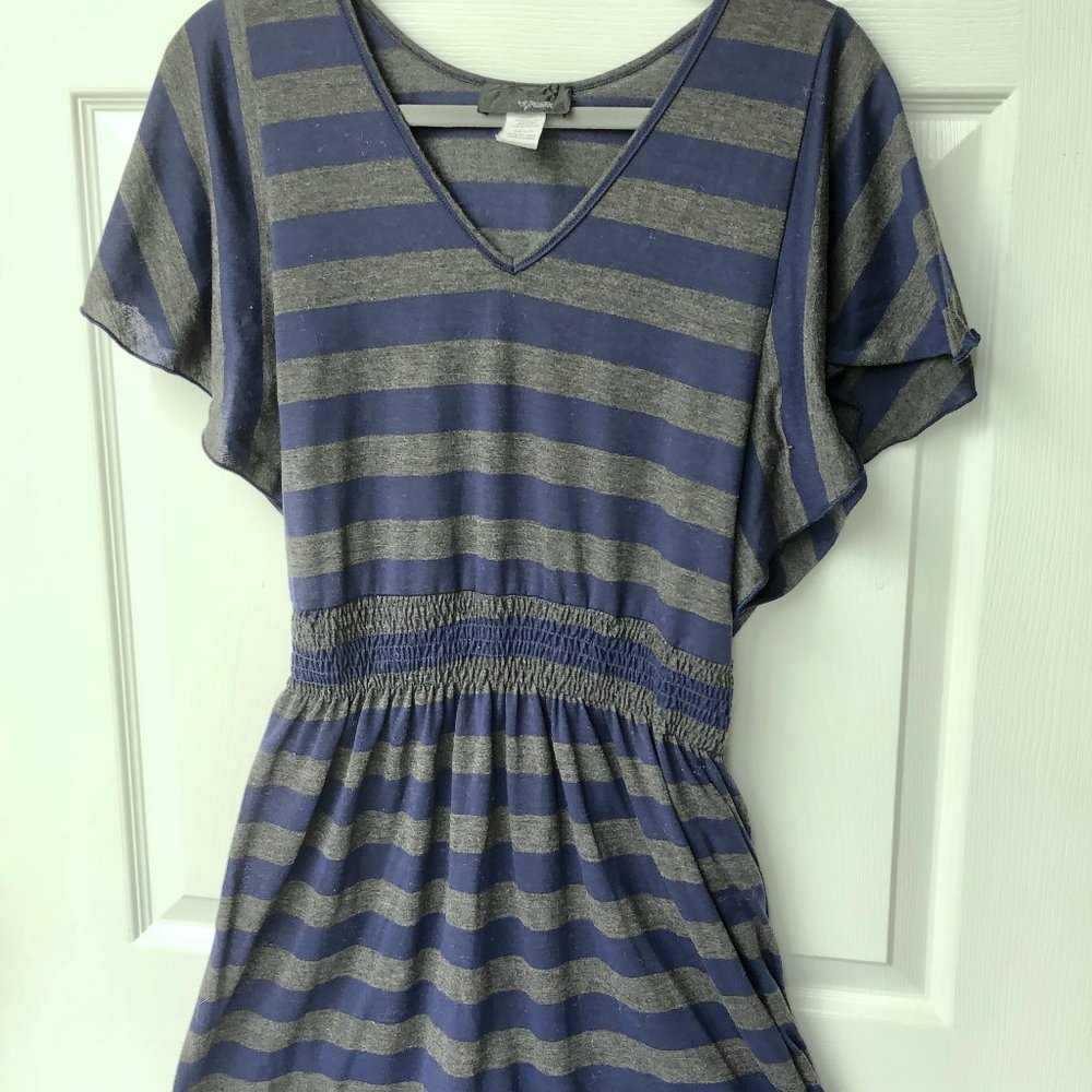 Hypnotic Navy & Grey Striped V-Neck Dress